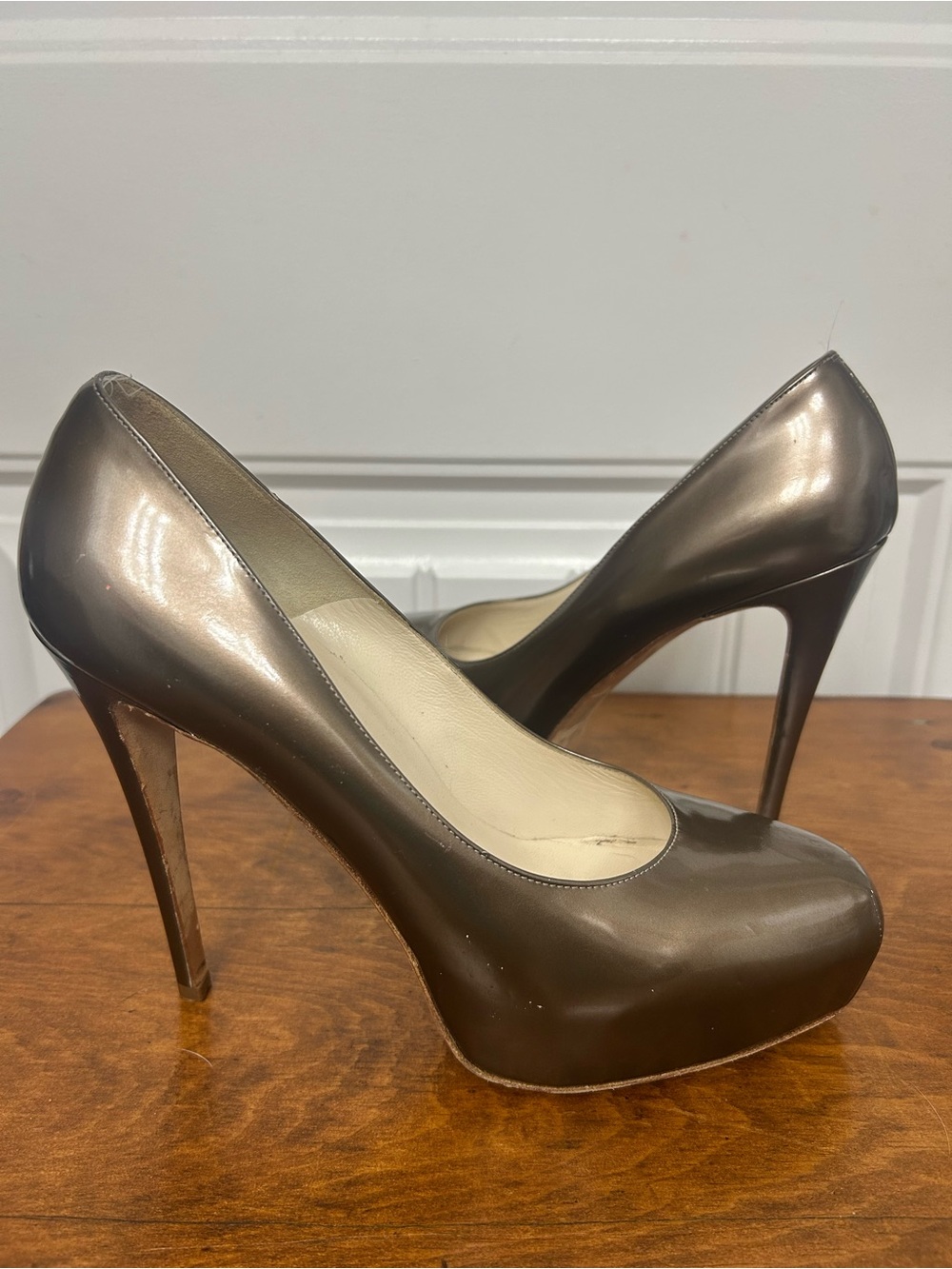 Brian Atwood "Maniac" pumps metallic bronze patent leather size 41